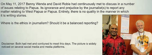 ULMWP president Benny Wenda pictured with journalist Dr David Robie