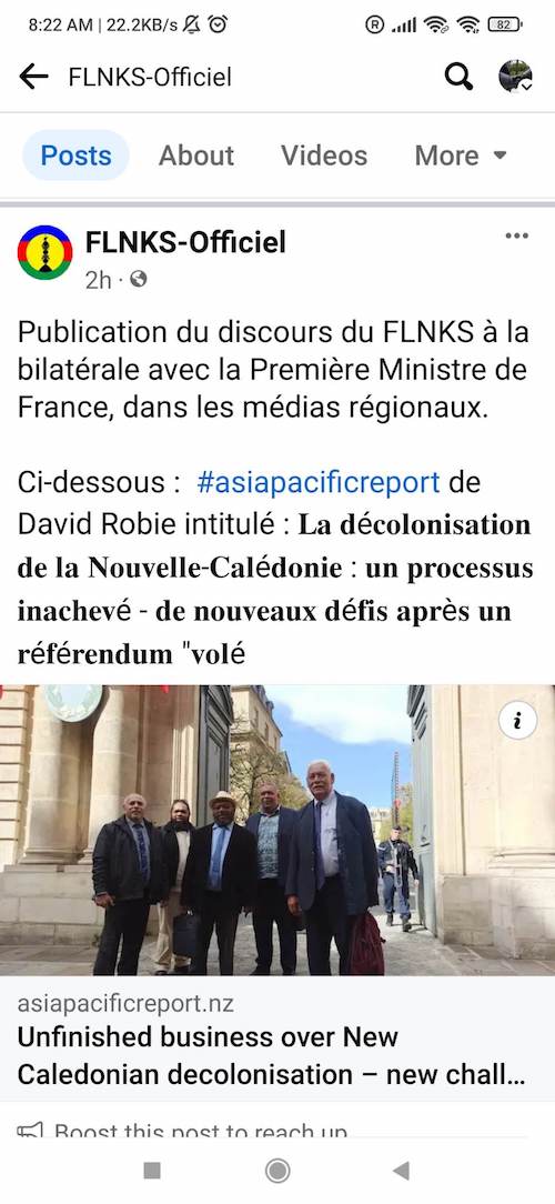 The FLNKS about the article on David Robie's Café Pacific